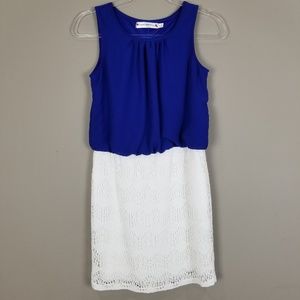 POPPIES AND ROSES Blue and Ivory Lace Dress